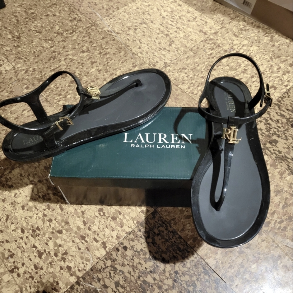 Black Jelly Sandal with Gold accent